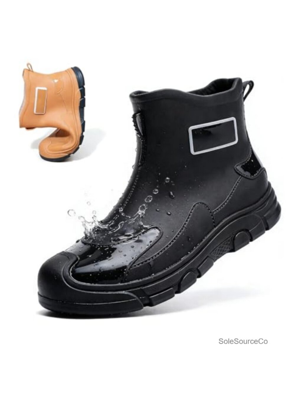Women's Waterproof Rubber Ankle Rain Boots with Removable Faux-Fur Lining -